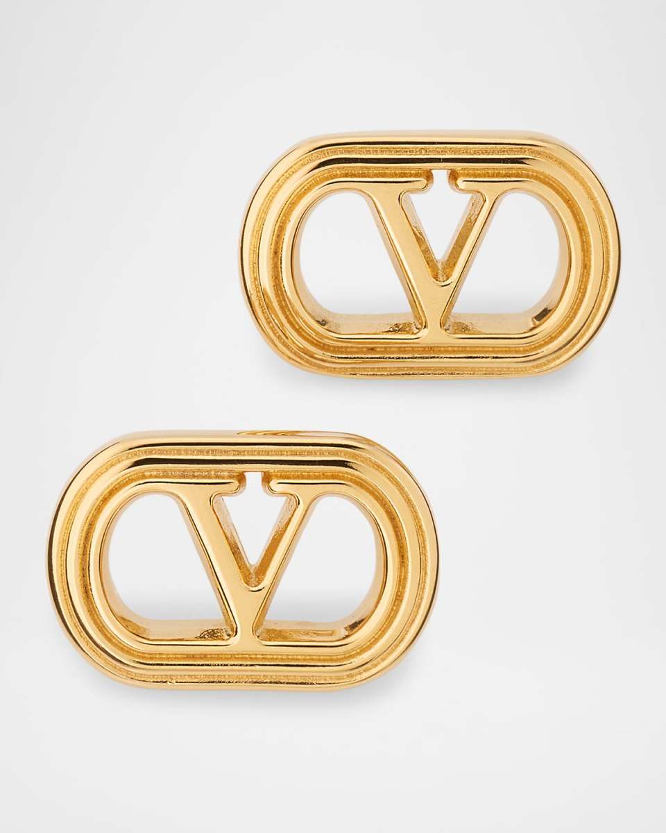 Metal V-Logo Ovalette Stud Earrings